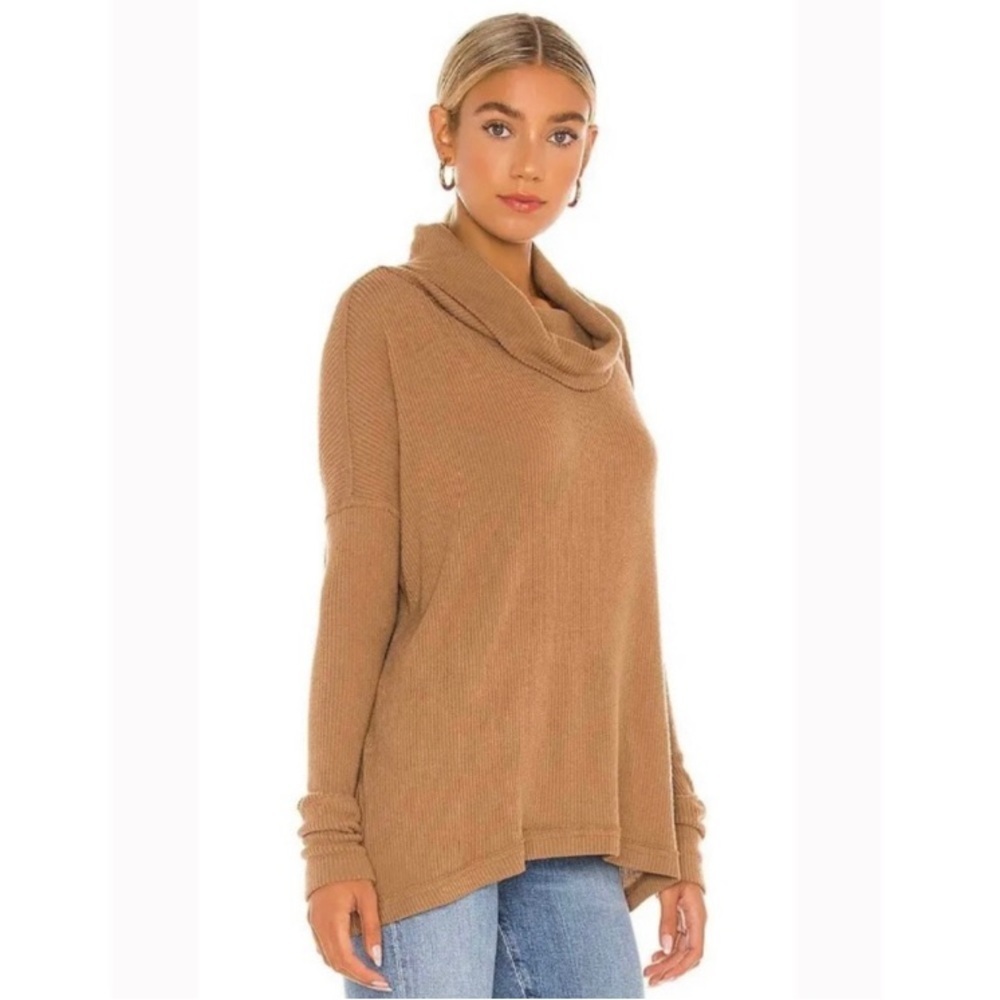 Free People Juicy Ribbed Knit Cowl Neck Tunic Top Vintage Bronze Medium NWT
